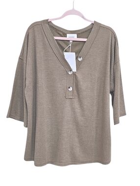 New Andree By Unit Womens Tan Waffle Knit Top Size S M L XL Relaxed Fit